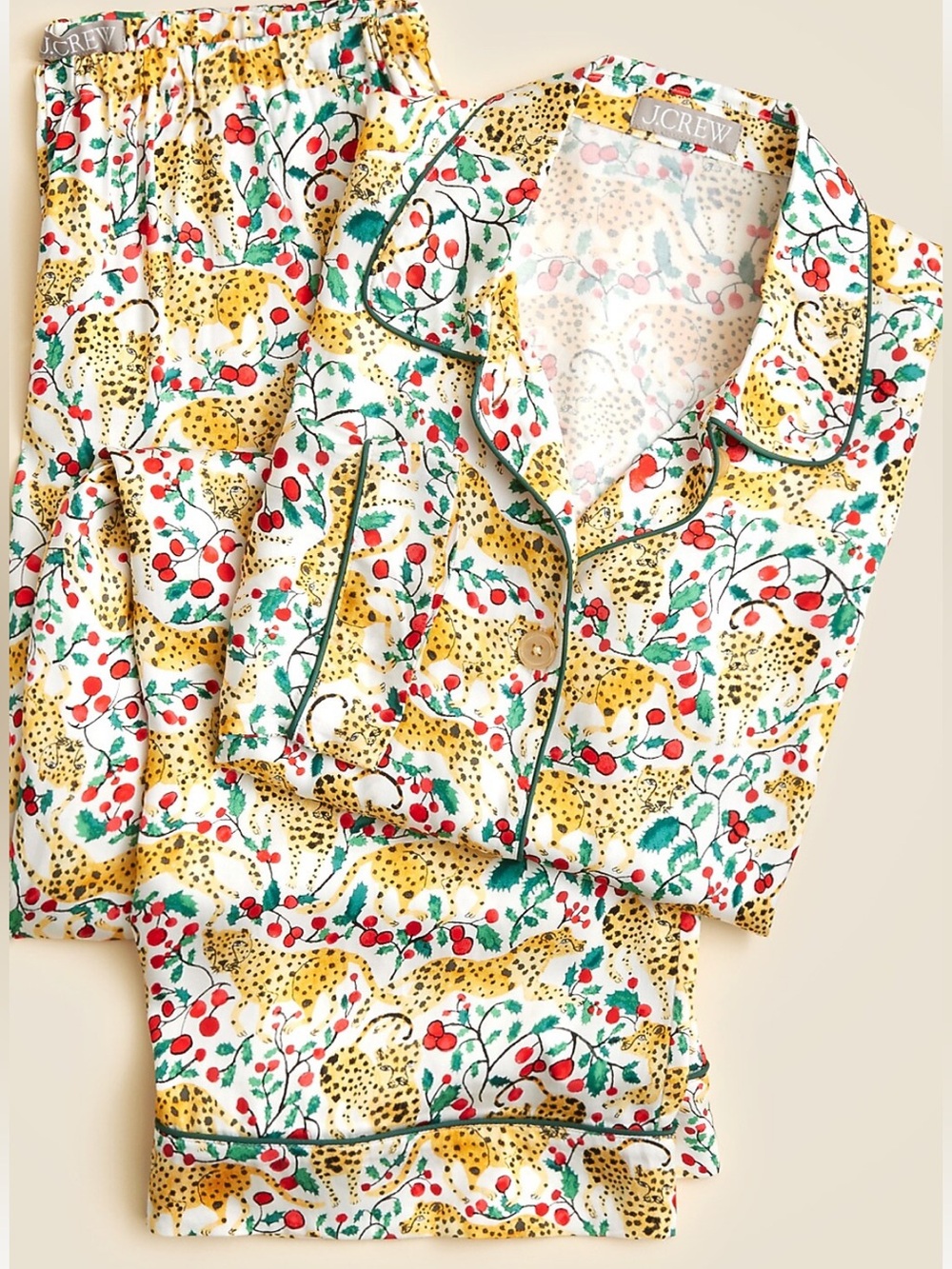 J. Crew Women’s Leopard & Berry Print Pajama Set | Ivory, Yellow, Red, Green - Picture 8 of 8